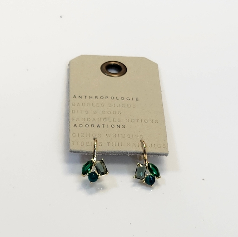 NWT Anthropologie Gold-Tone Green Cluster Crystal Earrings